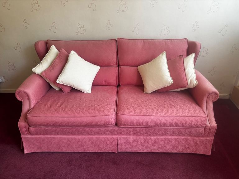 Comfortable Pink 3 Seater Sofa 