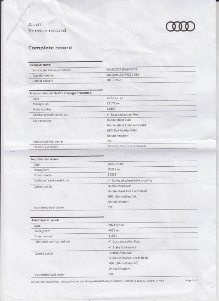 2019 69 AUDI SQ2 2.0 TFSI 5DR S TRONIC QUATTRO