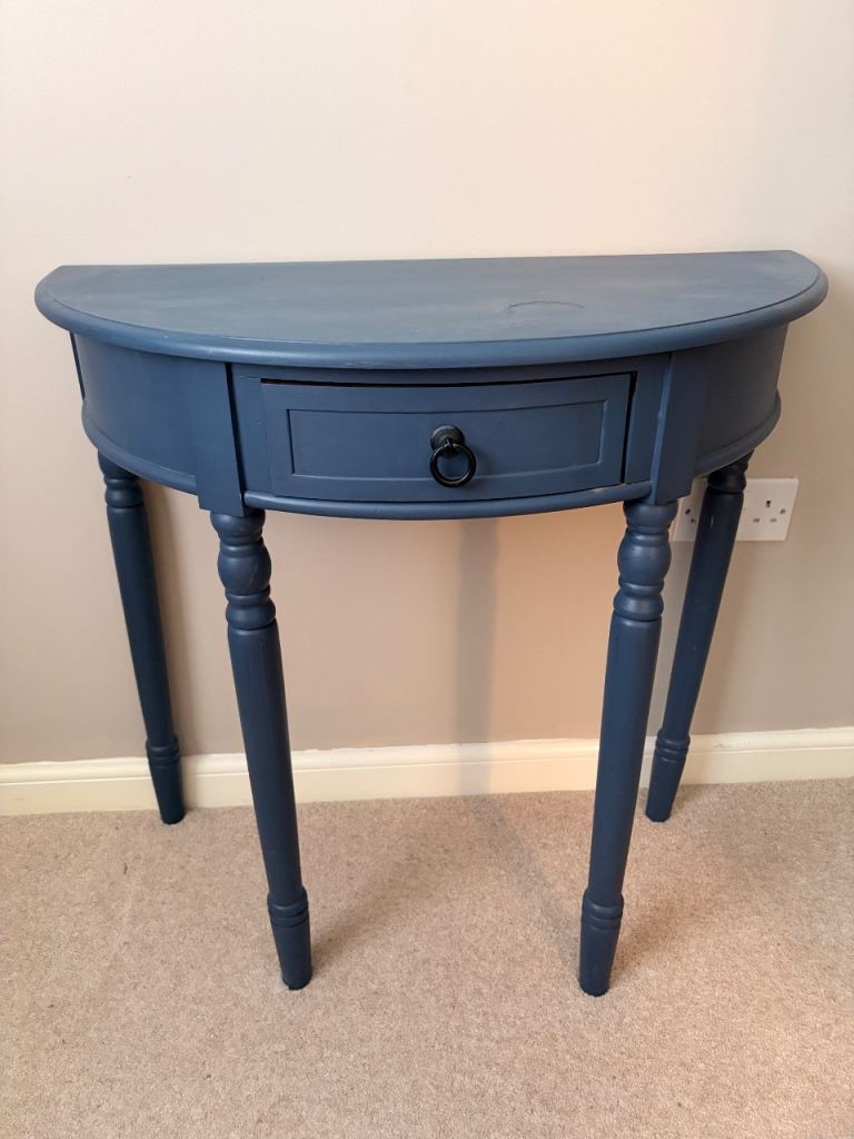 Blue Half Moon Console Table with Drawer – Good Condition
