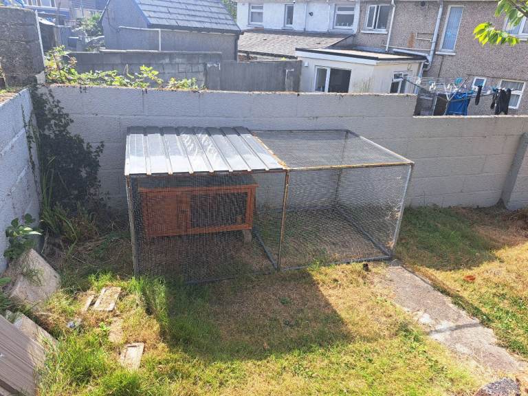 Rabbit Hutch with Attached Run - Fair Condition, Brown