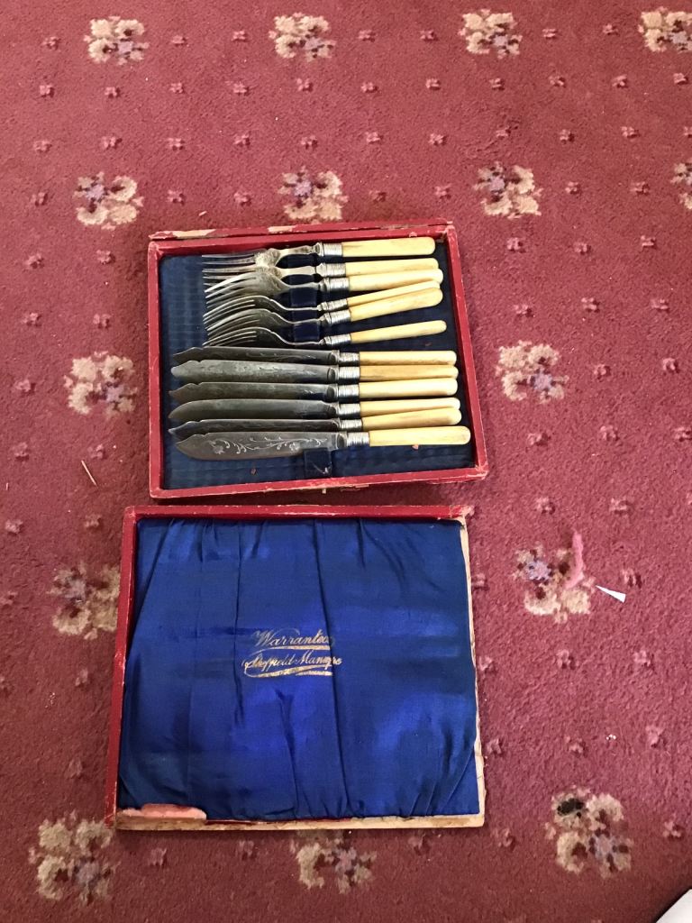 Vintage Silver Plated Fish knives and forks Cutlery Set with Cream Handles in Box