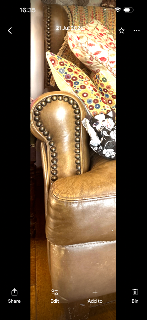 Tan Leather Sofa with Stud Detail – Fair Condition