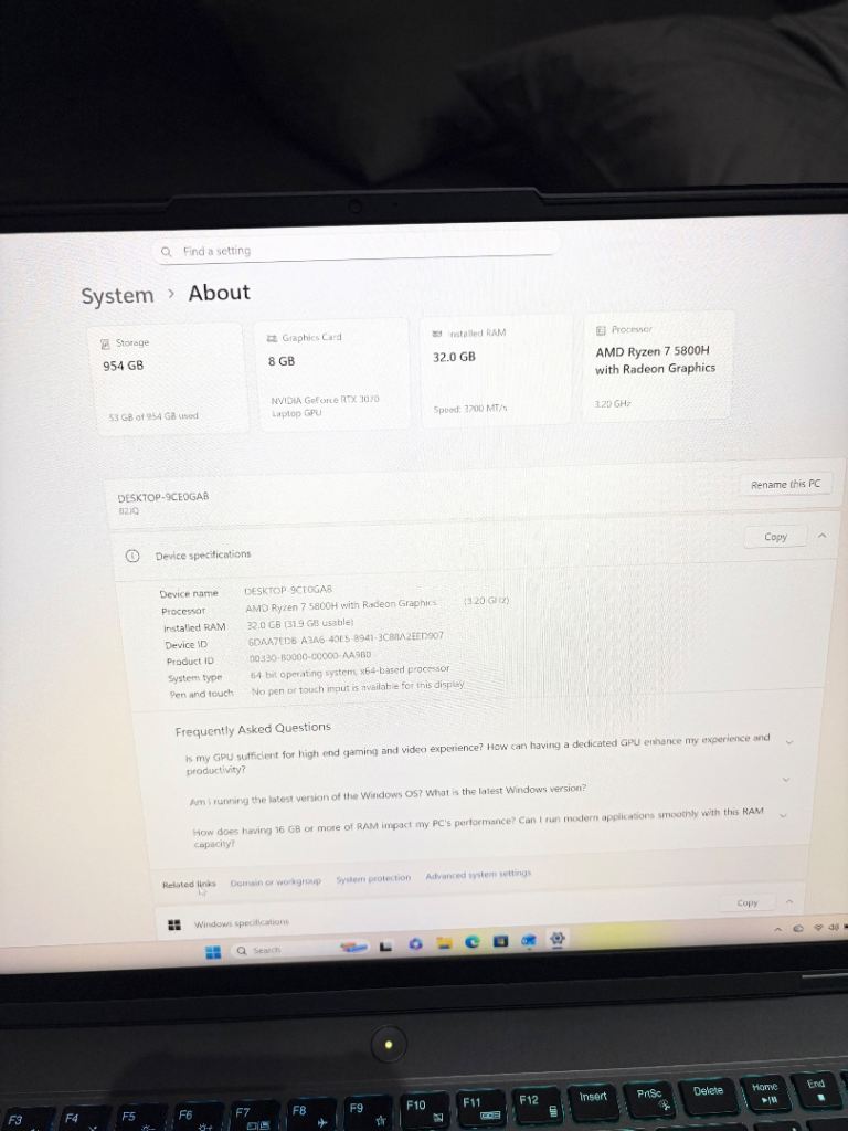 LENOVO LEGION 5 PRO 16ACH6H 16” GAMING LAPTOP,AMD RYZEN 7 5800H WITH RADEON GRAPHICS, 1TB SSD, 32GB
