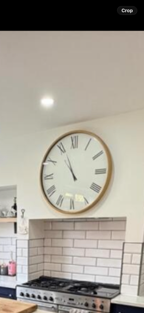 Large wooden look and White Wall Clock with Roman Numerals