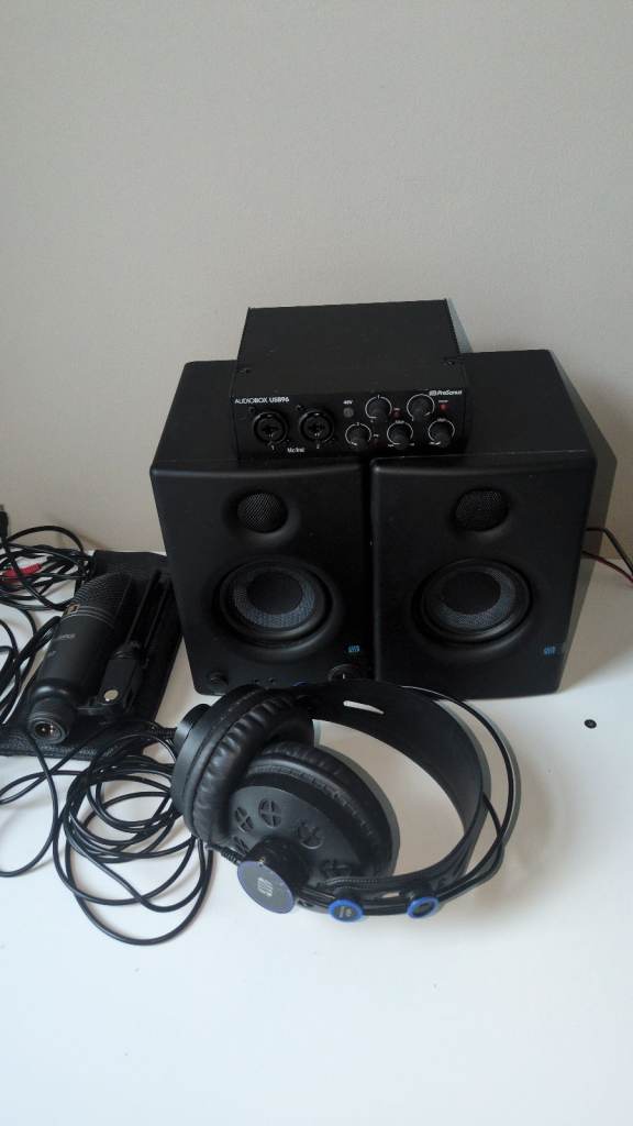 Studio Speakers, Headphones, and Audio Interface Bundle