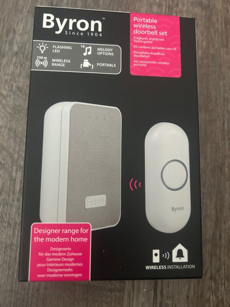 Byron Portable Wireless Doorbell Set - New