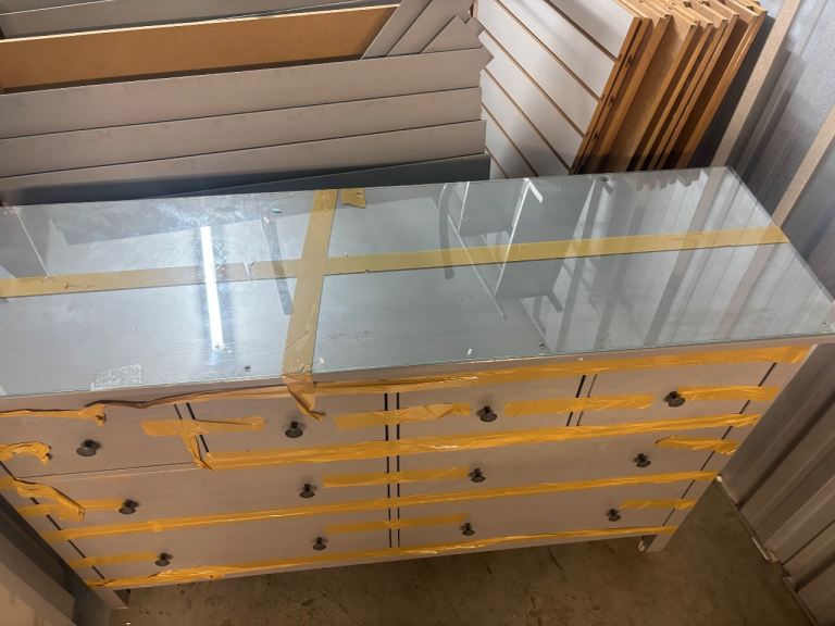 Commercial Retail Shop Counter with Glass Top & Storage Drawers