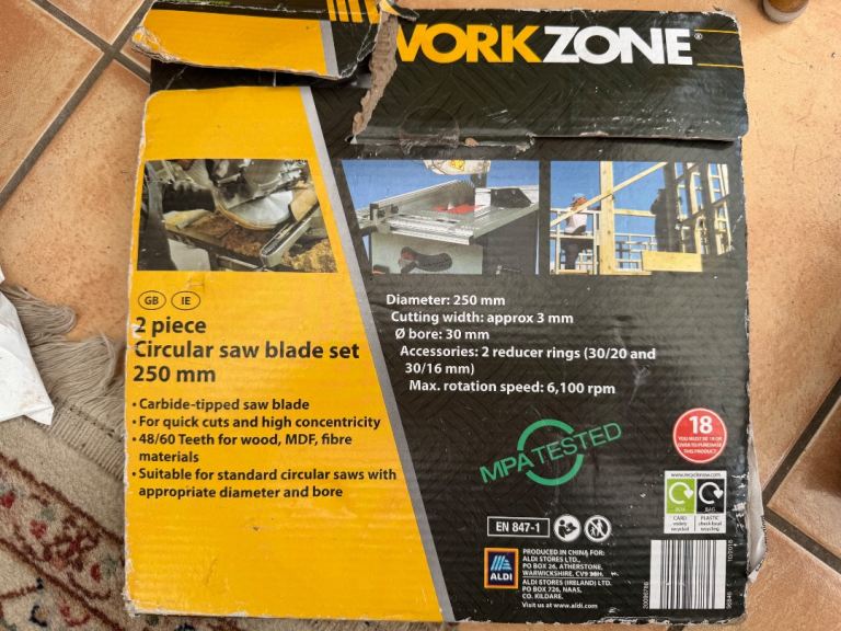 WORKZONE 2 Piece Circular Saw Blade Set 250mm – New, Unused