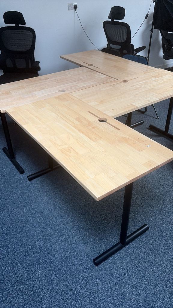Large Corner Office Desk – Beech Wood, Good Condition