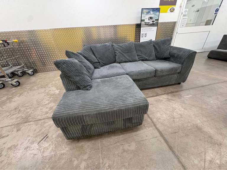 Grey Left Hand Cord Corner Sofa - (DELIVERY AVAILABLE)