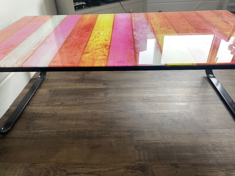 Colourful glass coffee table / outdoor table 
