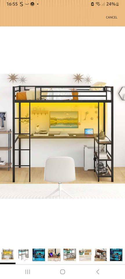 Bunkbed with Mattress, desk, shelves and swivel chair NOW £60 ono 