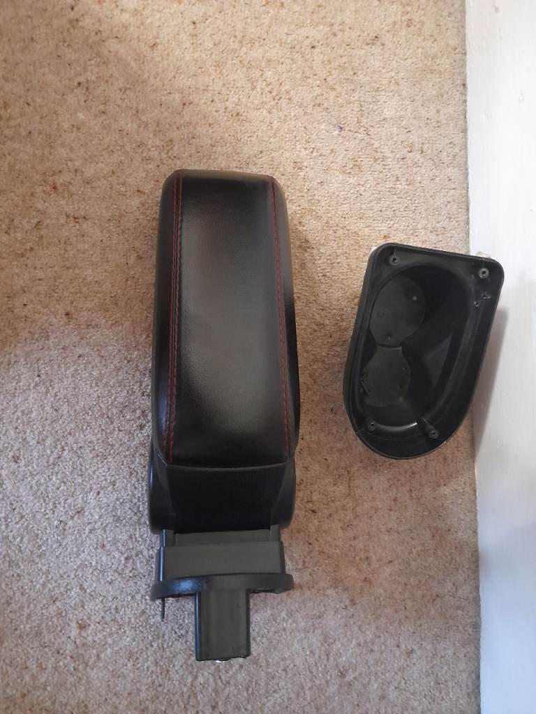 Car armrest + Assembly set PU Leather compatible with Vauxhall Corsa, dark grey, closed compartment