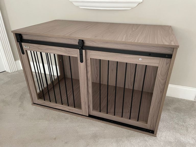 Contemporary Grey Wooden Dog Crate