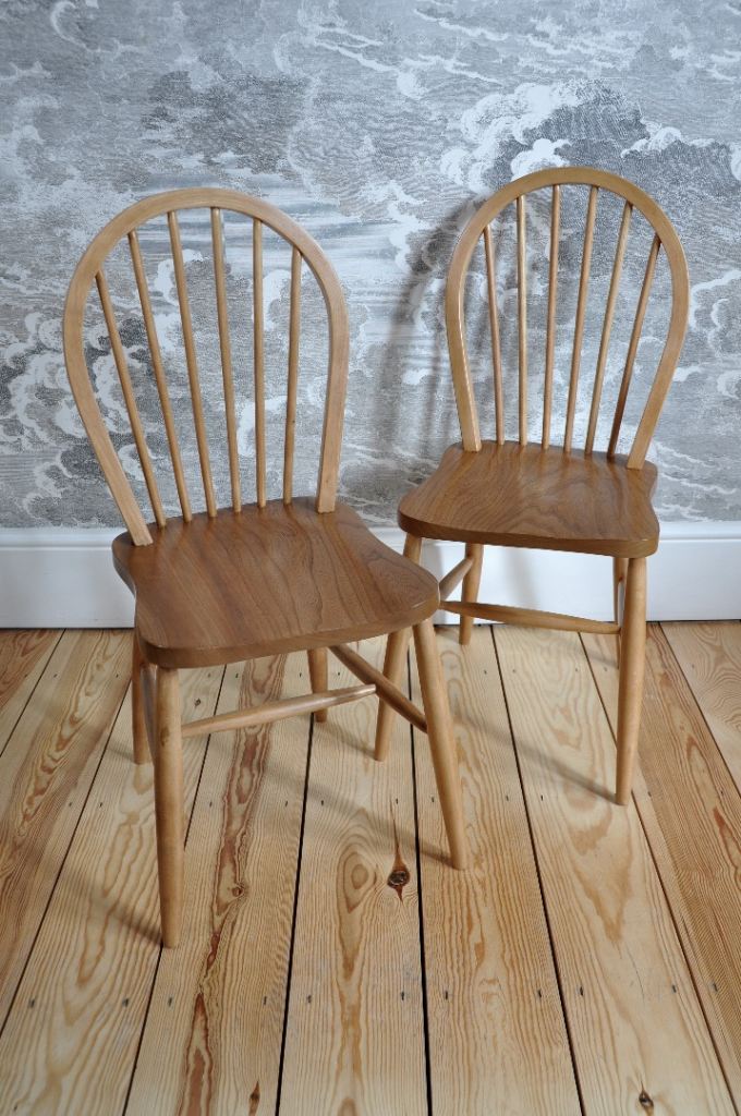 RENOVATED Set of 2 Vintage Ercol Windsor Hoop Wheel back Chairs