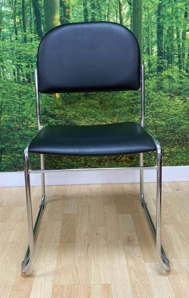 ISO Black Faux Leather Meeting Chair Stacking Chrome Base 2OOF-CH-5222