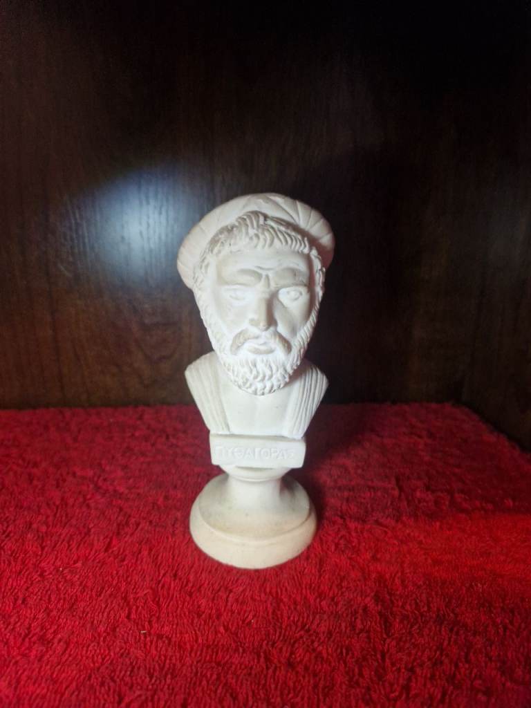 Greek Bust of Pythagoras Decorative Classical Sculpture with Greek Inscription