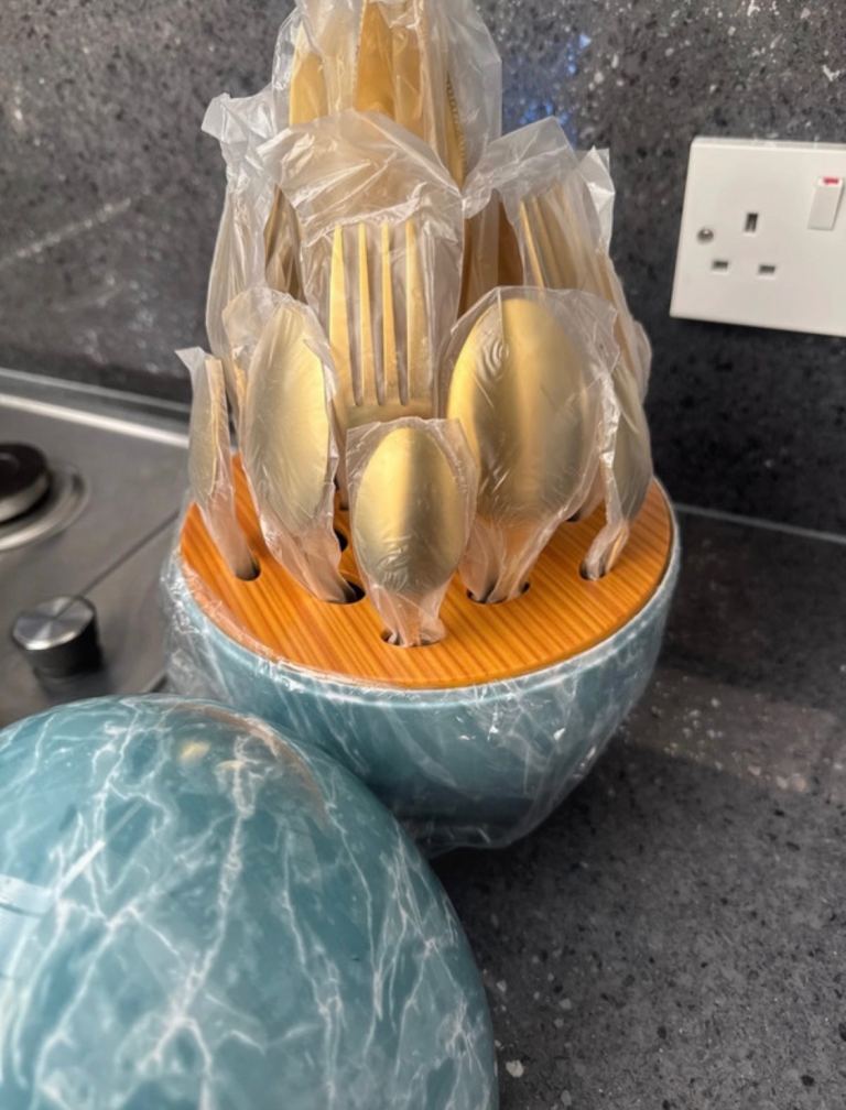 Turquoise Dome Moon Shaped Case Cutlery Set24pcs Tableware Stainless Steel Gift