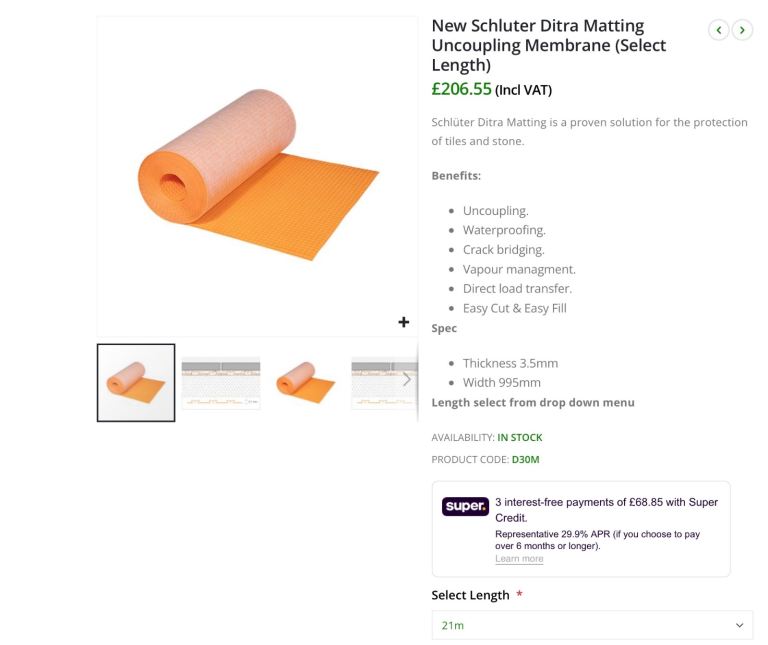 New Schluter Ditra Matting Uncoupling Membrane 21m 