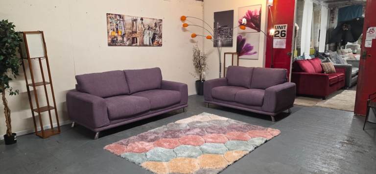 DFS®️ 3 + 2 Seater Purple Fabric Sofas Excellent Condition