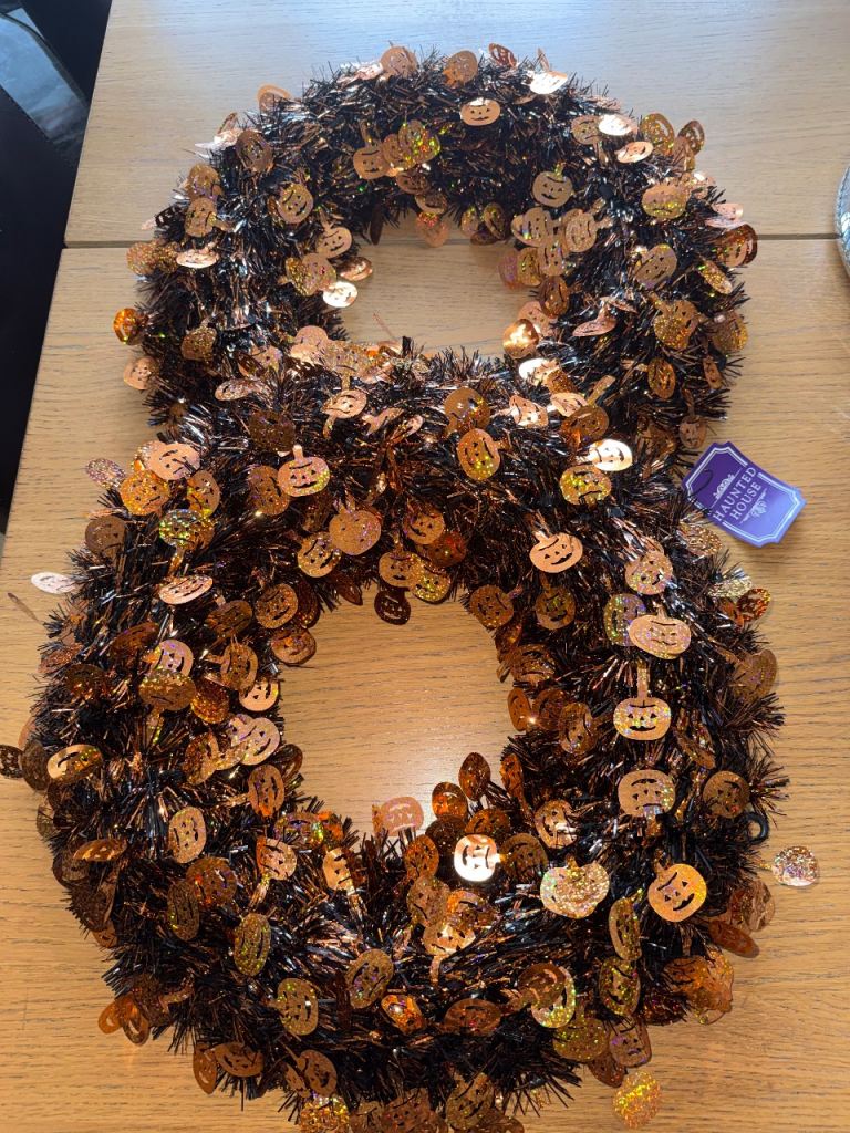 2 x Haunted Houss Halloween Pumpkin Tinsel Door Wreaths Brand New