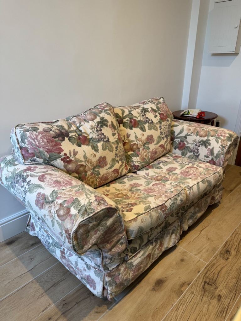 Floral Fabric 2-Seater Sofa – Fair Condition