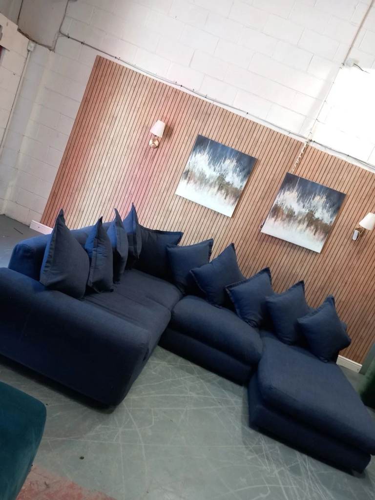 Loaf wodge corner sofa chaise u shape Extra Large blue clever wooly linen