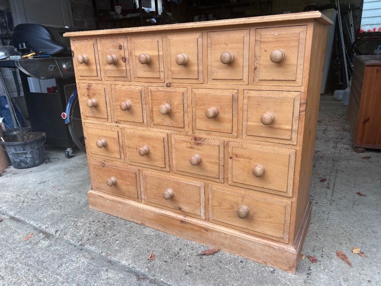Solid chunky pine large chest of 18 drawers. Possible delivery p