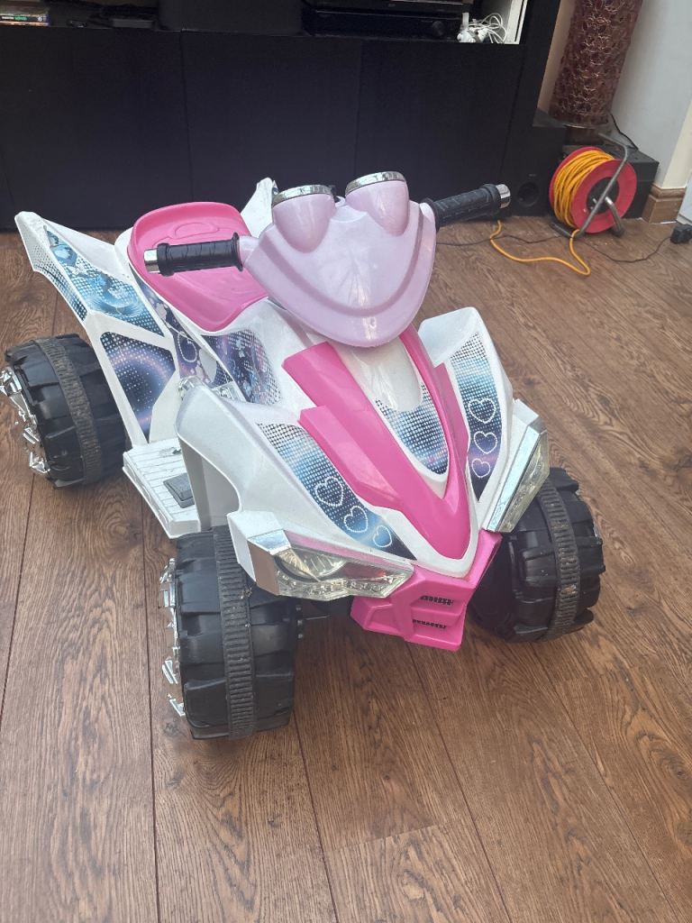 Kids' Electric Ride-On Quad Bike – Pink & White