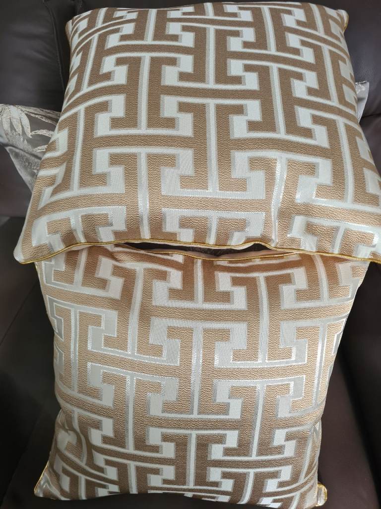 Gold geometric metallic piped luxurious cushions x 2 