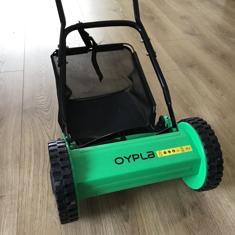 Push Lawn Mower Light Weight Green Grass Collector Oypla Quiet 