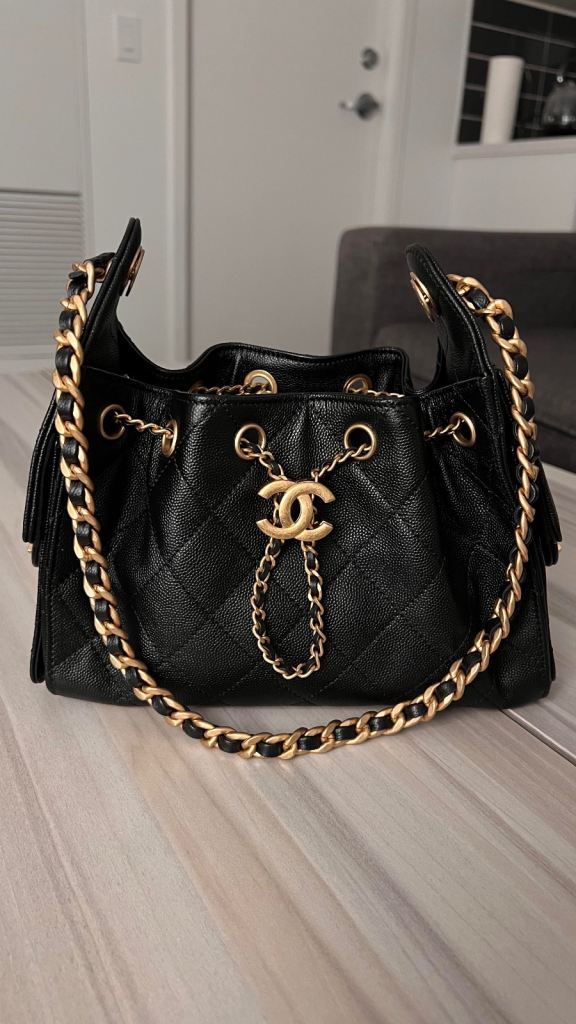 Chanel Black Quilted Leather Handbag with Gold Chain