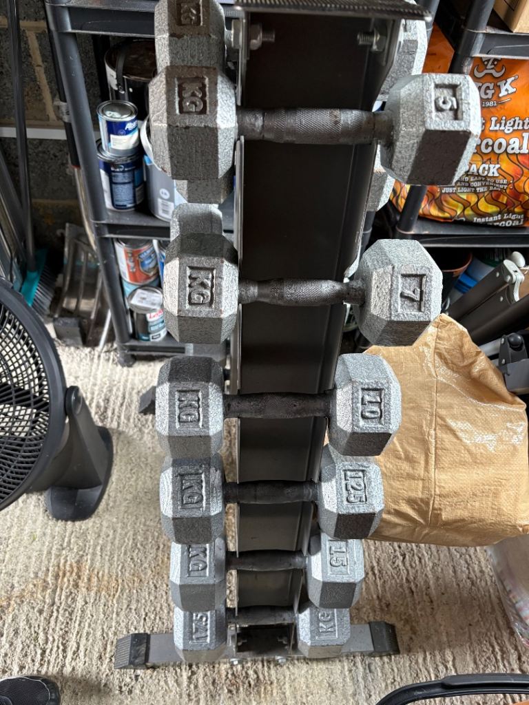 5kg - 17.5kg Hex Dumbbells Set & Vertical Rack Home Gym Weights 6 Pairs
