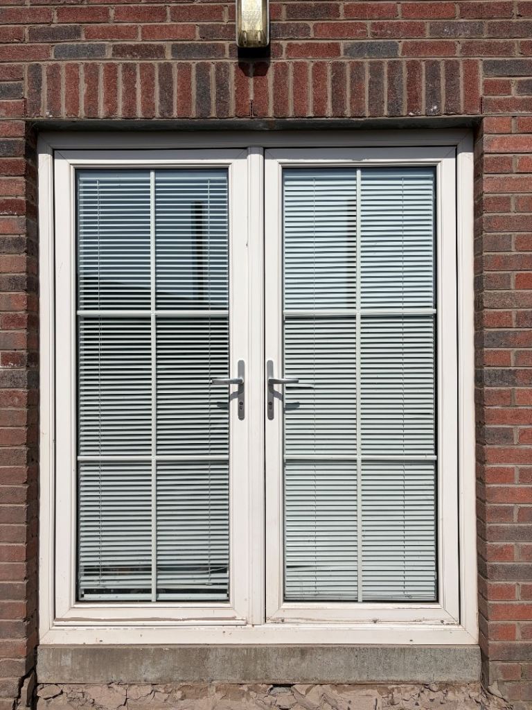 White UPVC French Doors with Blinds