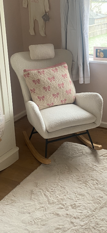 Cream Fabric Rocking Chair with Wooden Skids – As Good As New