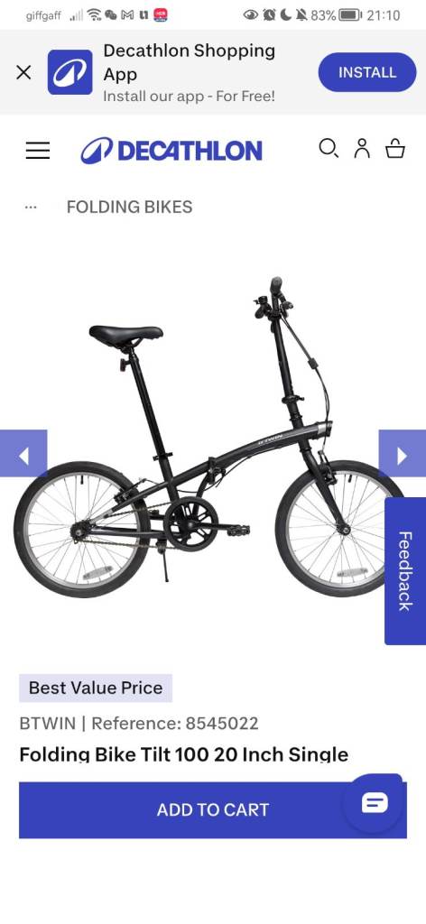 BTWIN Folding Bike Tilt 100 20 Inch Single – NEW