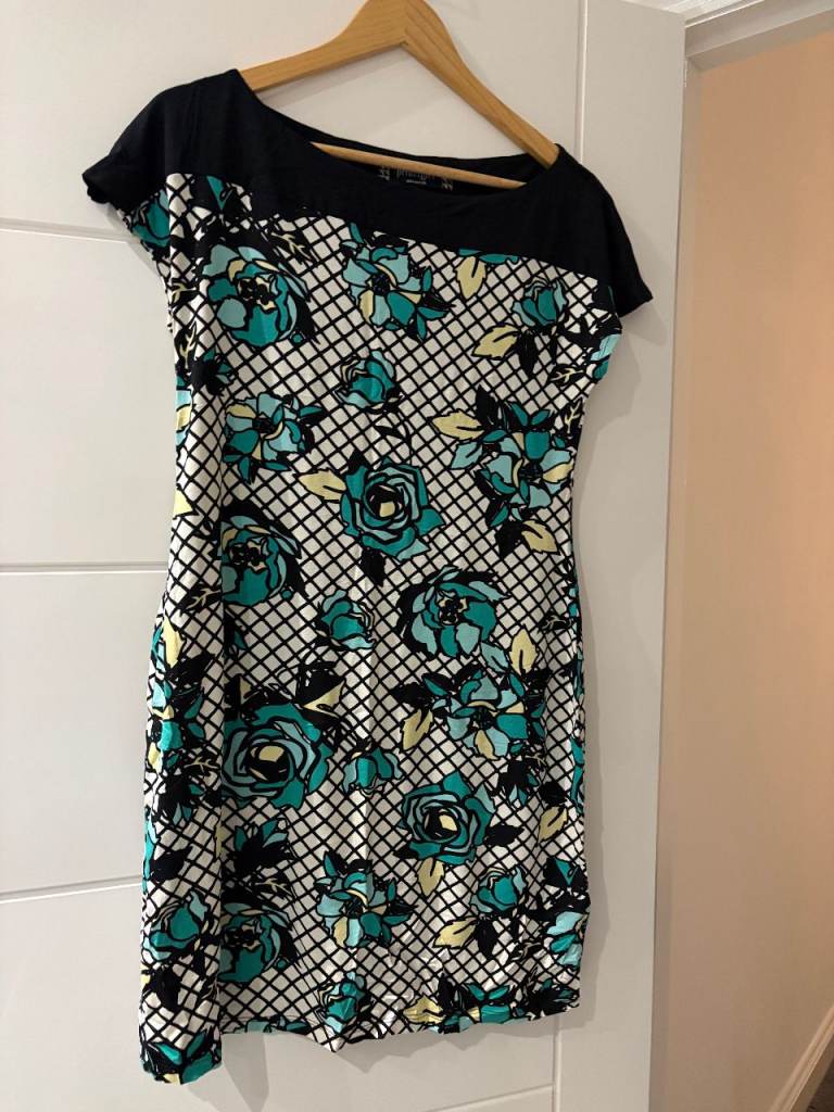 Principles Green / White / Black Flowery short dress / tunic - size  (Excellent condition)