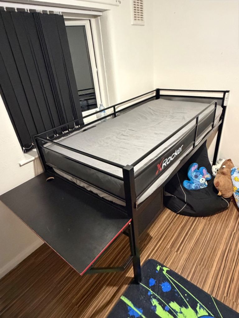 FREE X Rocker Metal Loft Bed with Desk – Black, Good Condition