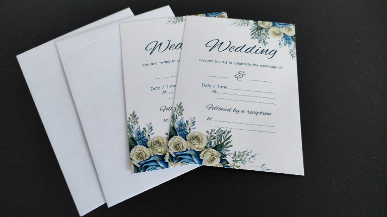 2 x Dusty Blue Wedding Reception Invitations Day Invites 