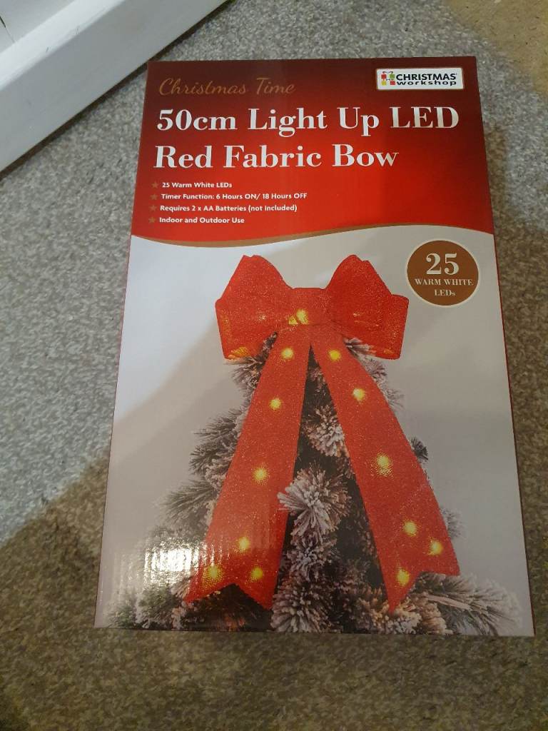 Christmas Workshop 50cm Light Up LED Red Fabric Bow
