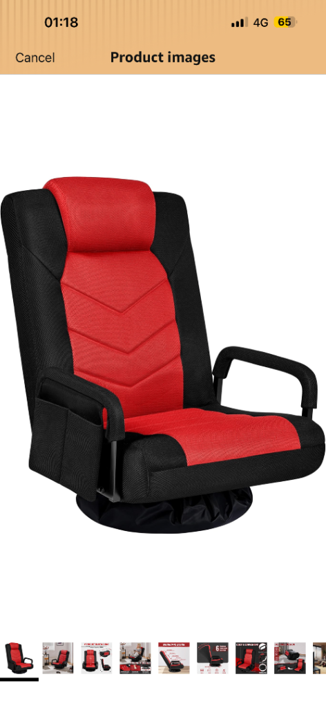 Yaheetech Swivel 360° Floor Gaming Chair, 6-Position Lazy Lounger, Armrest, Black/Red