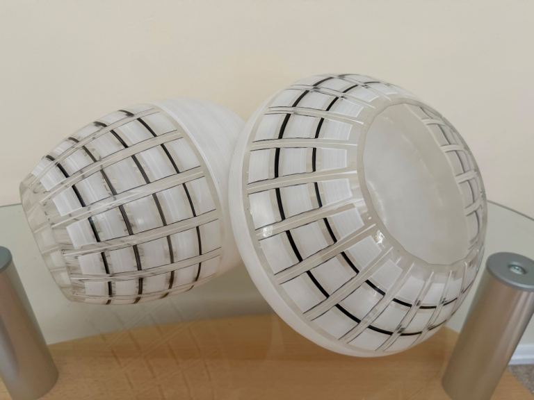 Vintage Pair of White Patterned Glass Ceiling Light Shades
