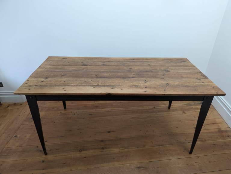 Rustic Wooden Dining Table with Black Legs – Good Condition