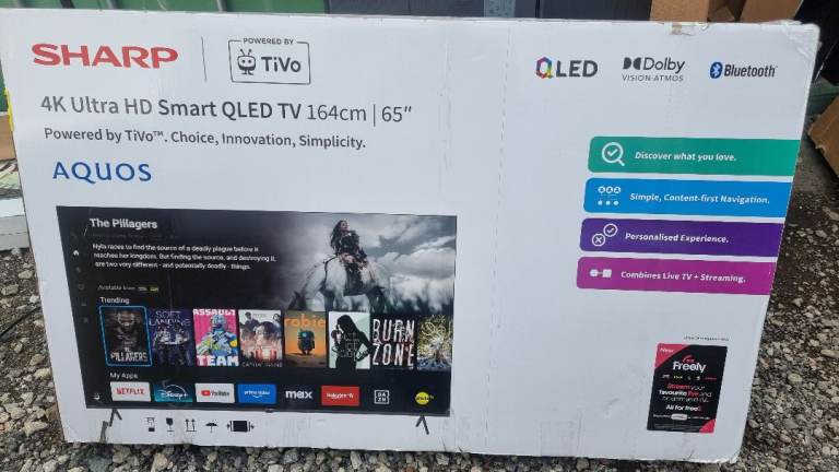 BRAND NEW BOXED SHARP 65 INCH 65HM5245KB SMART 4K UHD HDR FRAMELESS QLED TV WITH WIFI, FREELY, 