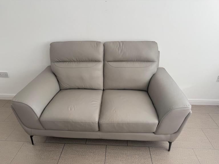 Stylish Grey Leather 2-Seater Sofa – Good Condition