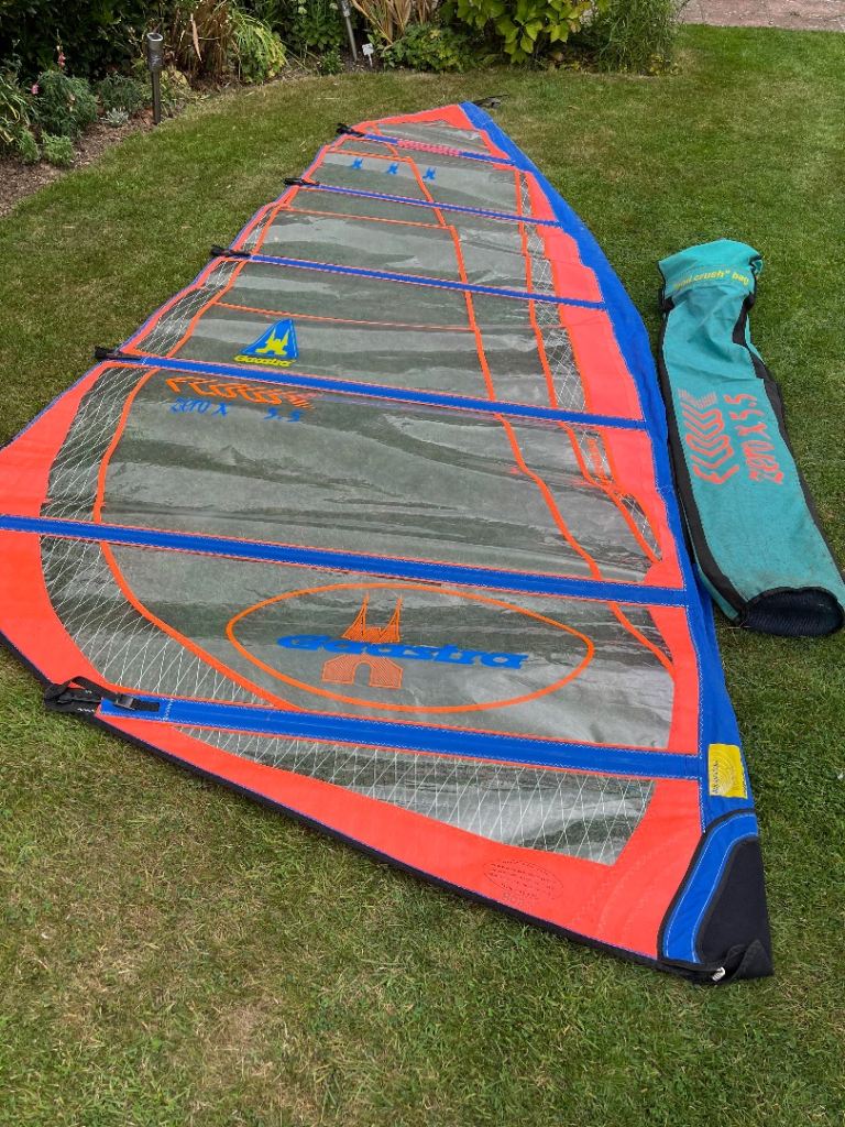 Windsurf sail and mast and mast extension.