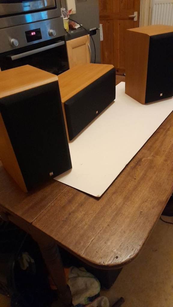 Pair of Wooden Speakers and Centre Speaker – Good Condition