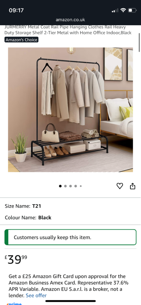 Freestanding clothes rail black metal