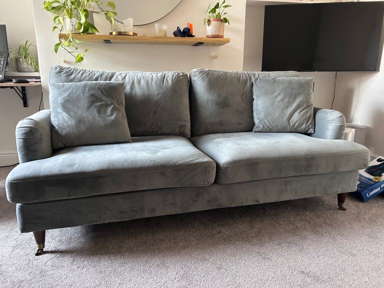 Comfortable Grey Velvet Sofa - Good Condition