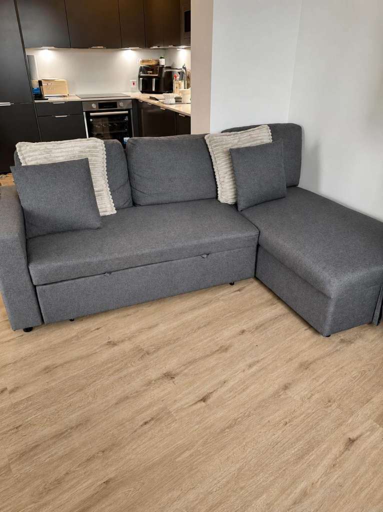Grey Fabric Corner Sofa Bed with Storage